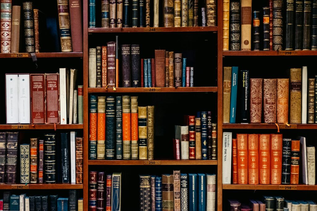 Assorted-title of books on shelves in a library