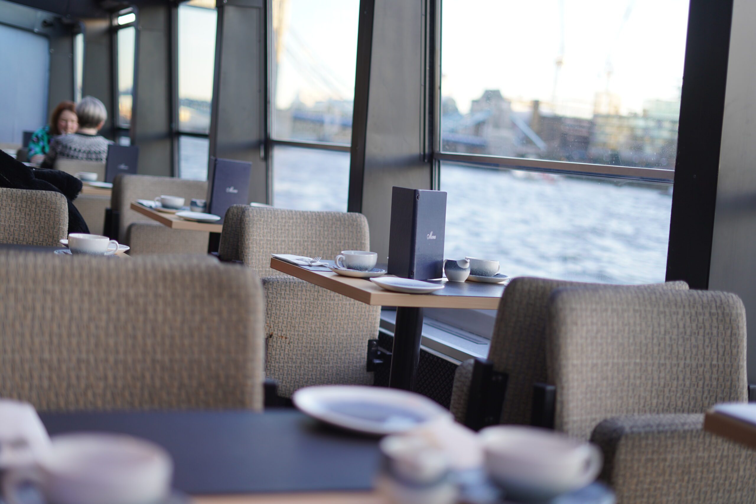 Window table on a boat ready for afternoon tea