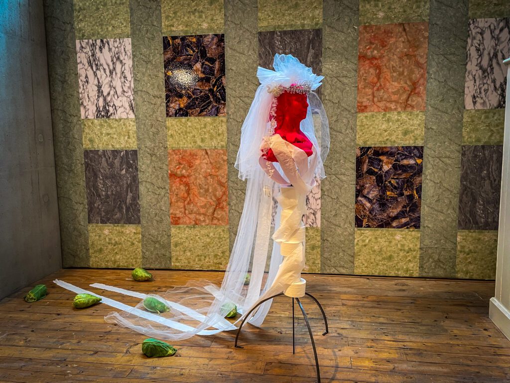 Toilet roll wedding dress Art display