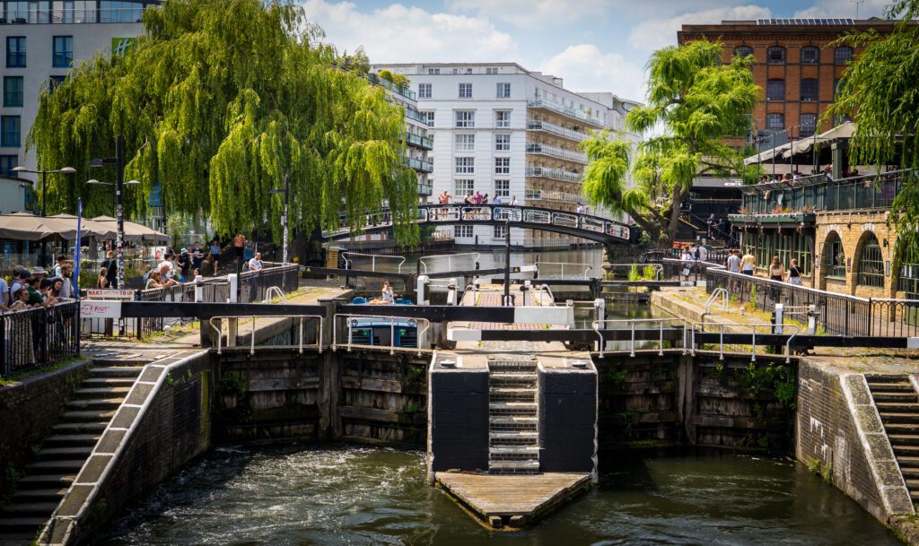 A boat going through Camden Lock