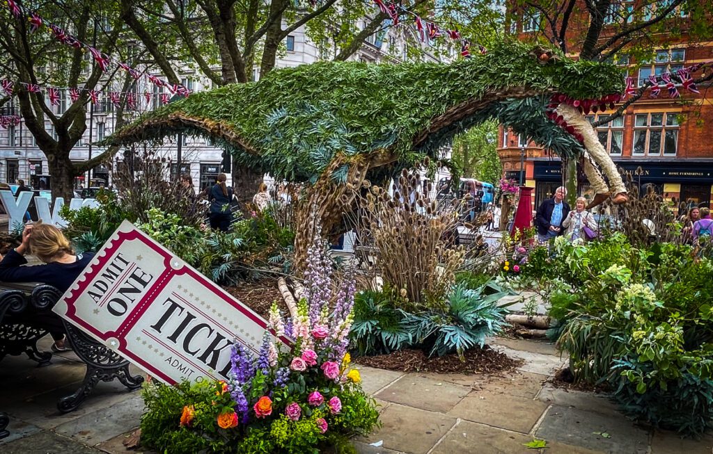 Jurassic Park Floral display in Chelsea Square