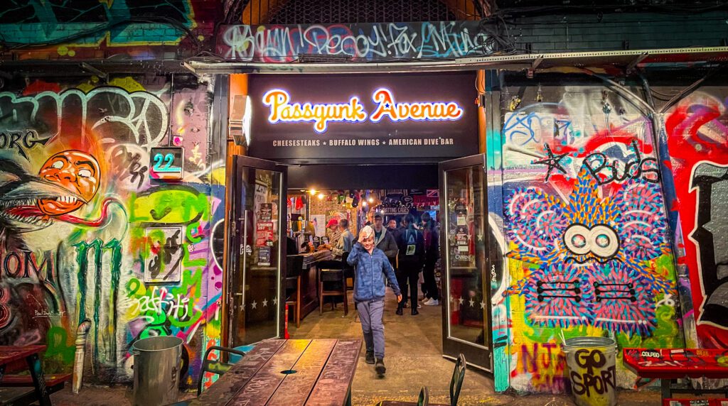 Entrance to Passyunk Avenue American Sports Bar inside Leake Street tunnel