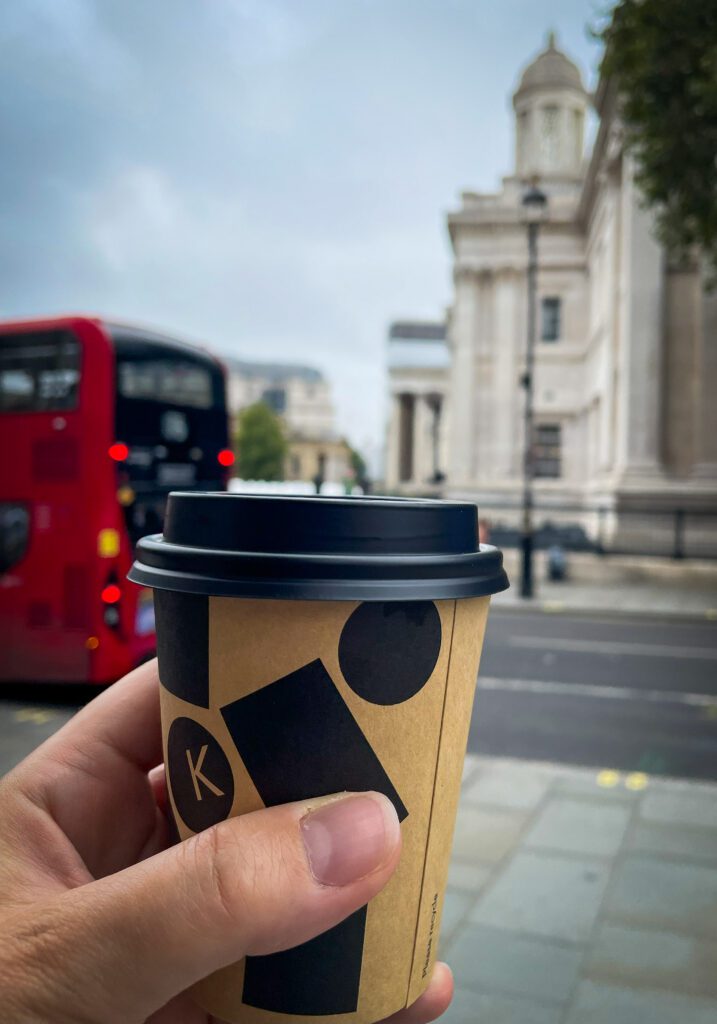 Drinking Knoops Hot Chocolate while sitting on steps of St Martins in the Field