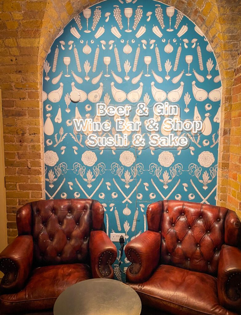 Drink and Food options in the basement of Mercato Mayfair
