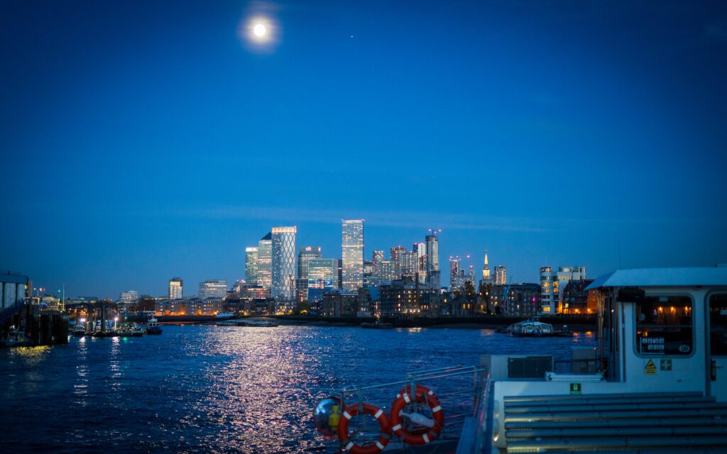 Docklands at night from the afternoon tea cruise