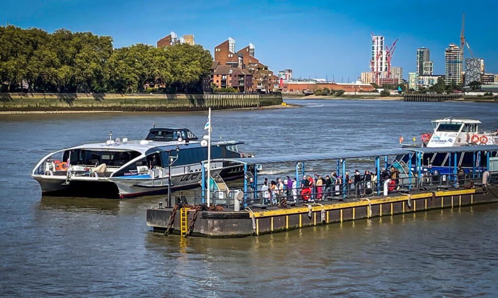 Uber Boat on the Thames at Greenwich Docks