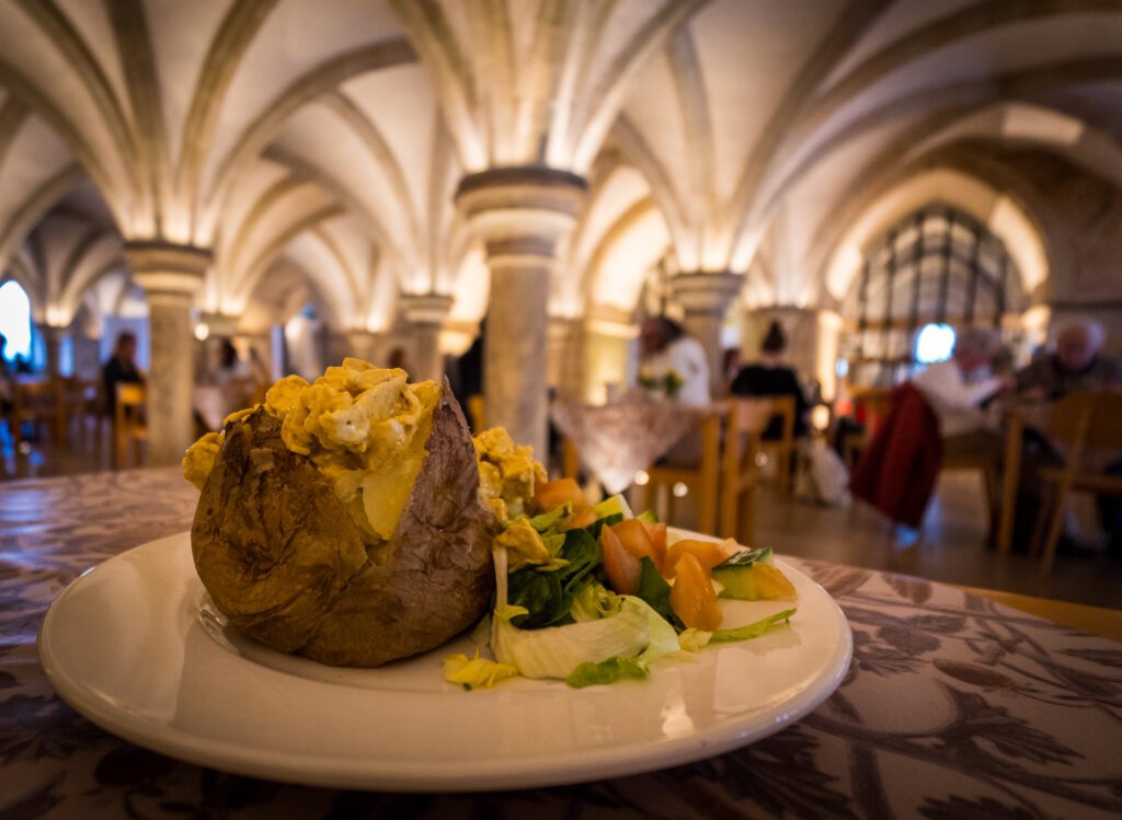 Jacket potato at the Crypt cafe in Rochester Cathedral