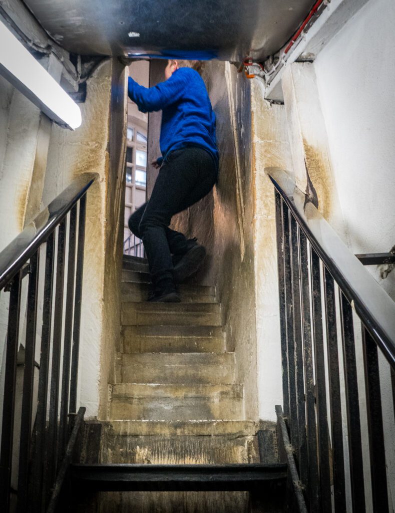 Narrow staircase up to the Golden Gallery
