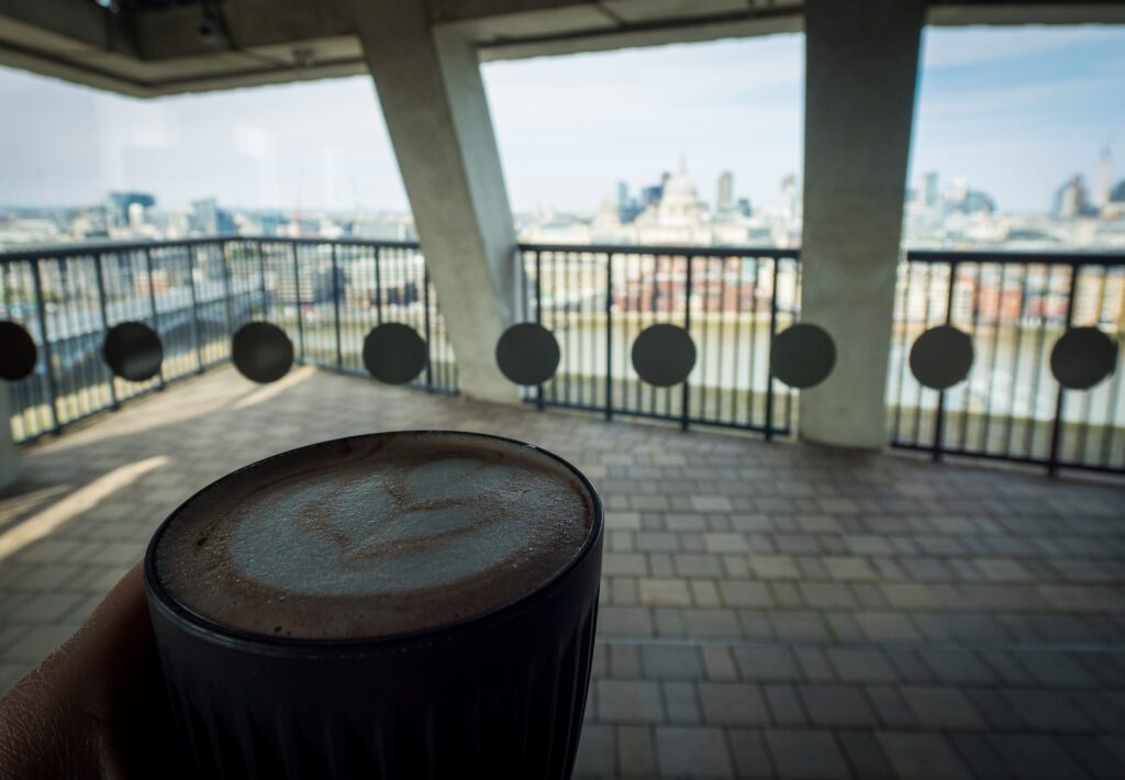 Hot chocolate looking out over the view to St. Paul's Cathedral