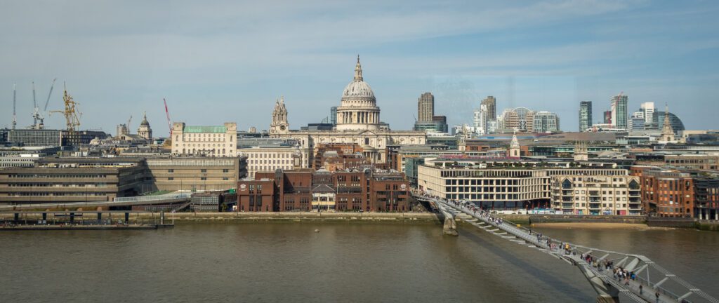 View of St. Pauls Cathedral and the Millennium Bridge from the Tate Modern