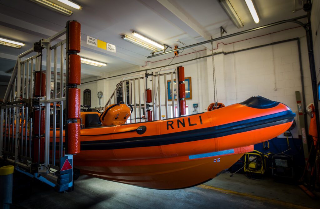 Lifeboat inside Whitstable RNLI station