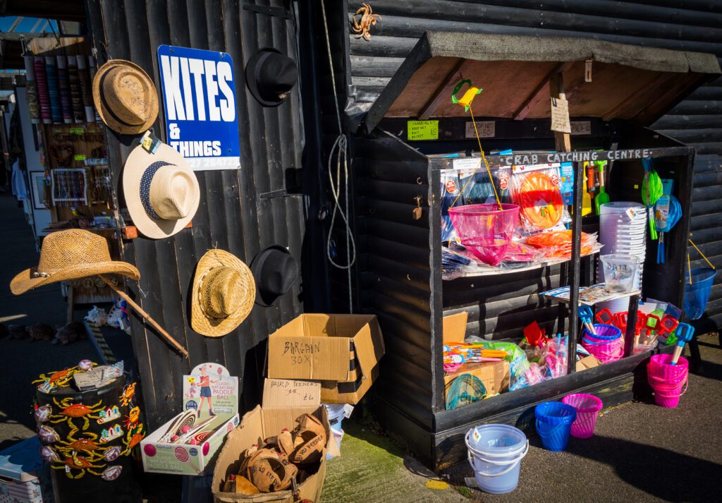 harbour shop selling crabbing gear including buckets and spades