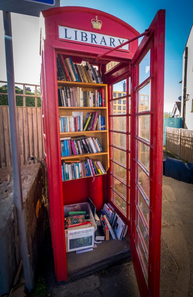 Mini library inside an old phone box