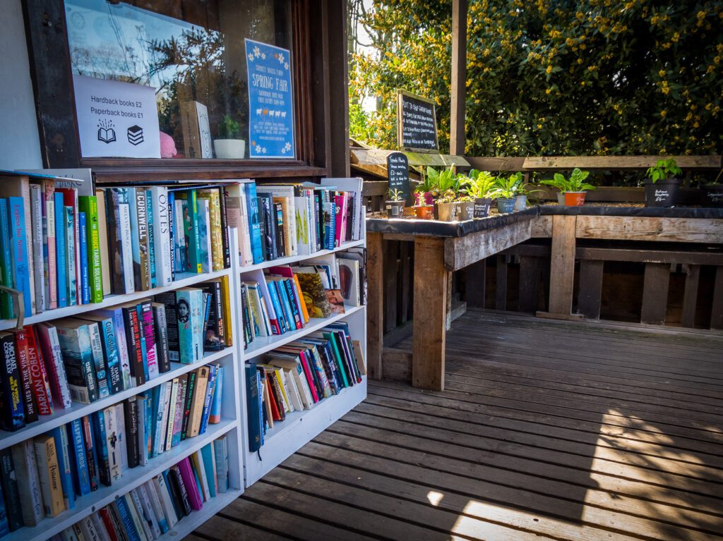 Books and plants outside the Surrey Dock Farm shop