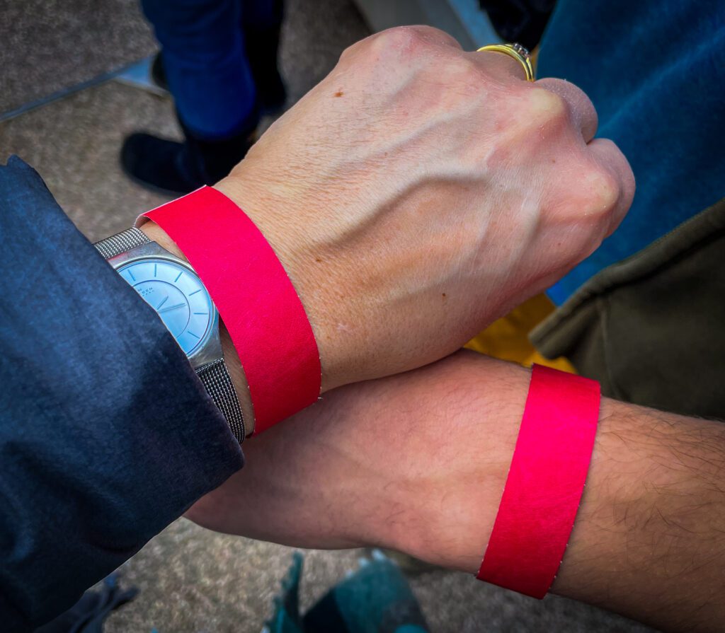 Wristbands to enter the studio