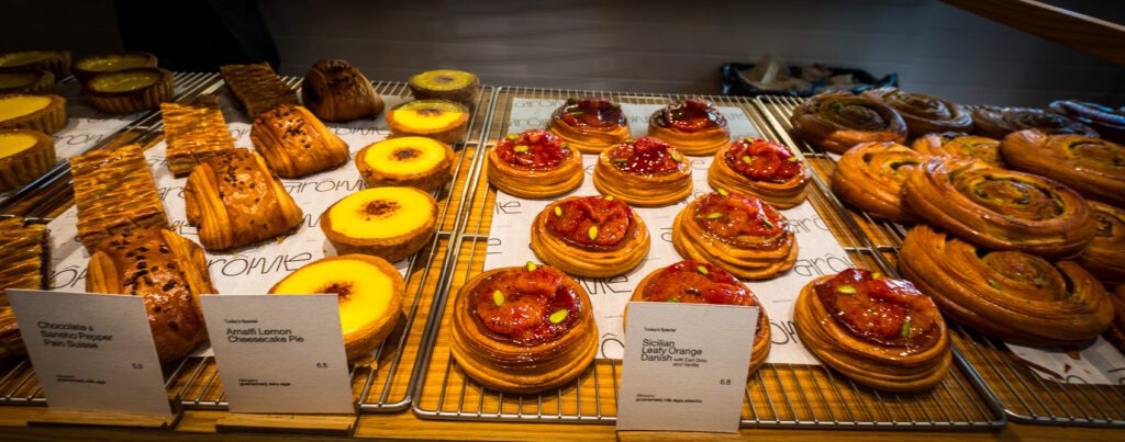 A selection of sweet pastries at Arome Bakery