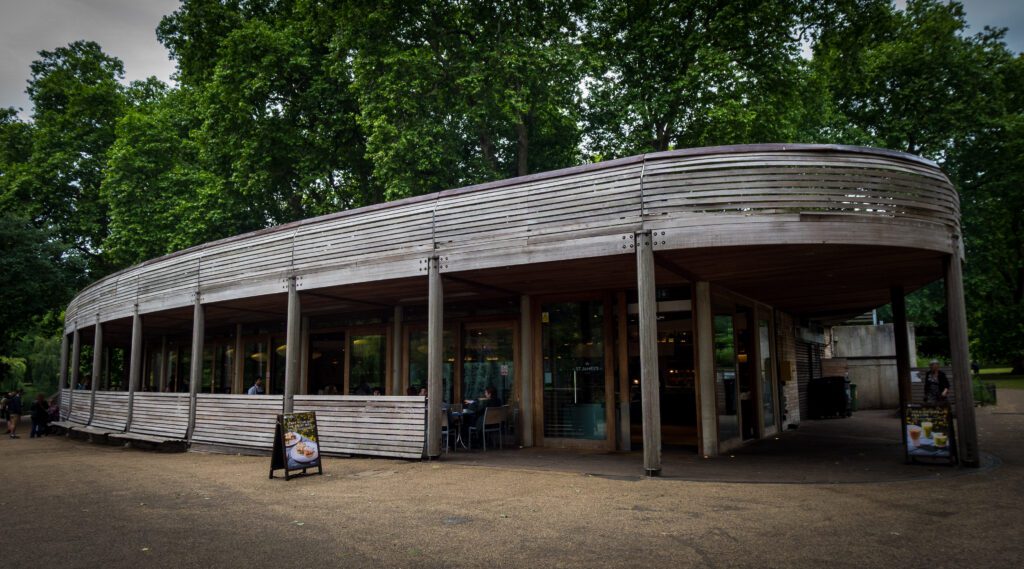 Outside the large cafe in St. James's Park