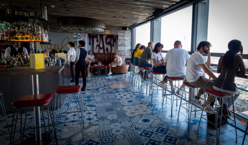 Bar Seating next to the floor to ceiling window at Duck and Waffle