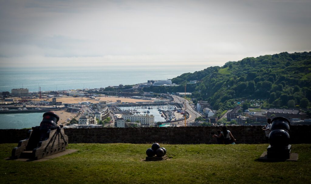 Canons overlooking Dover harbour from the castle grounds