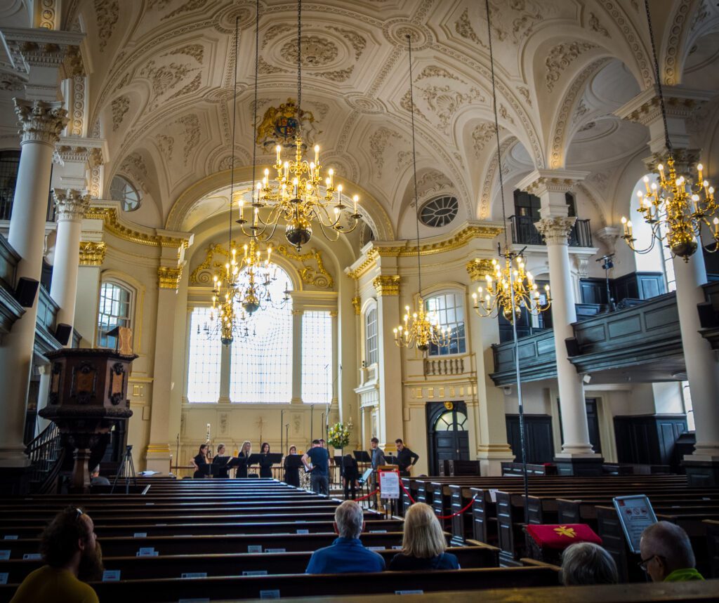 A choir rehearsing at the front of St. Martin in the Fields