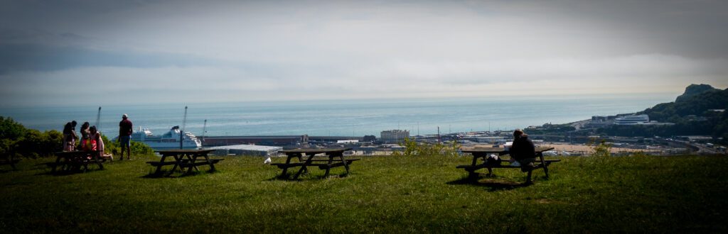 Picnic tables overlooking Dover harbour
