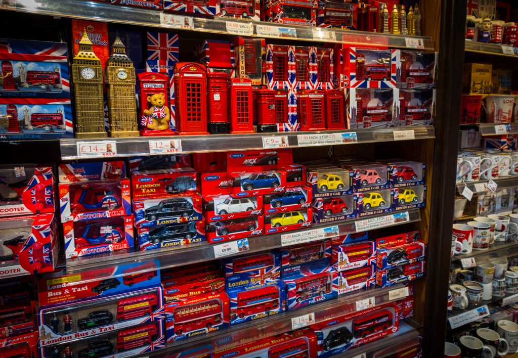 London Souvenirs for sale including cars, buses and phone boxes