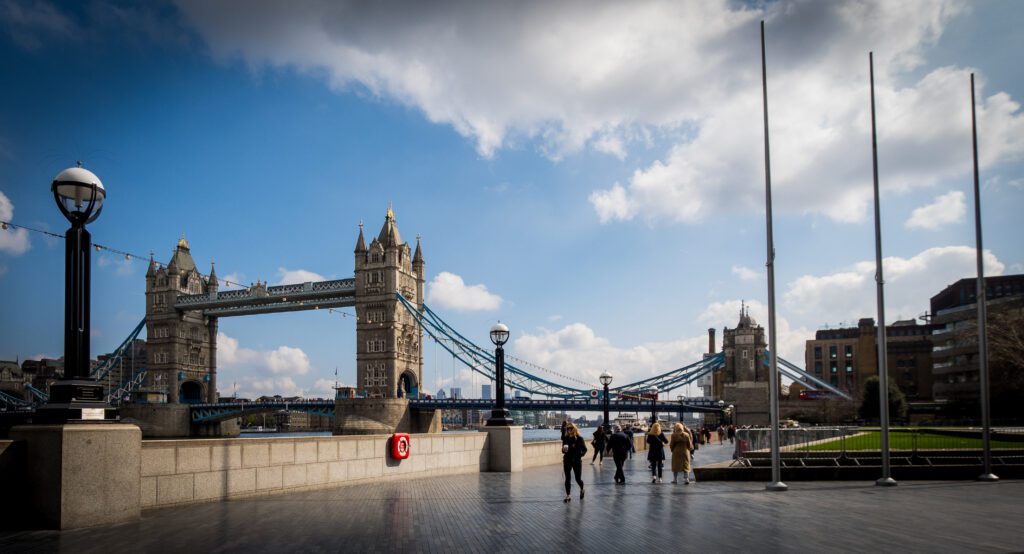 South Bank walkway next to Tower Bridge