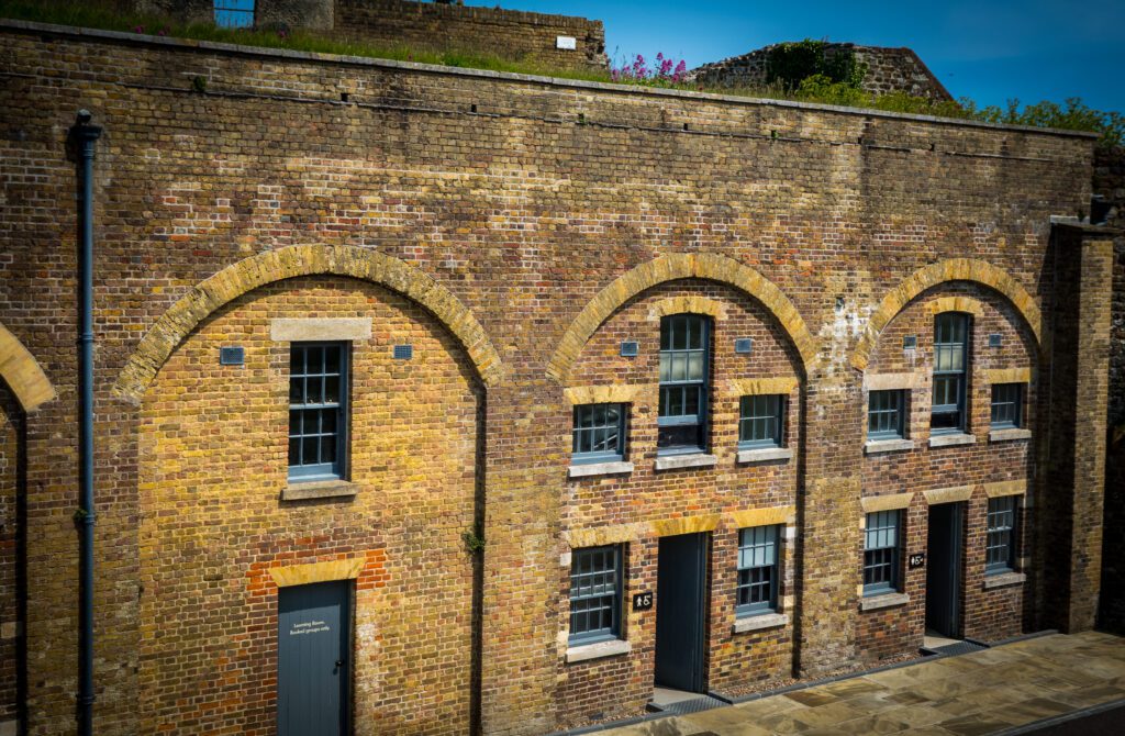 The toilets at Dover Castle are inside a brick built building.