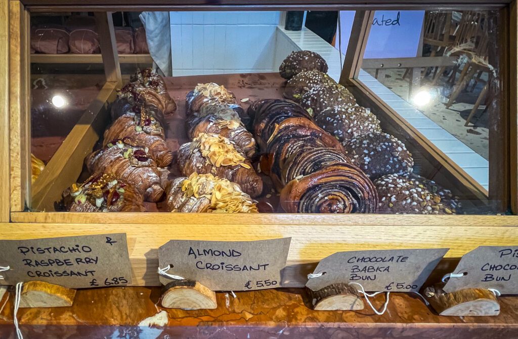 A selection of flavoured croissants at Chestnut Bakery