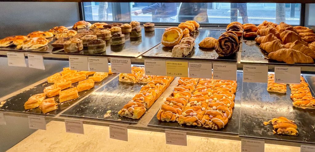 Selection of pastries at Ole and Steen