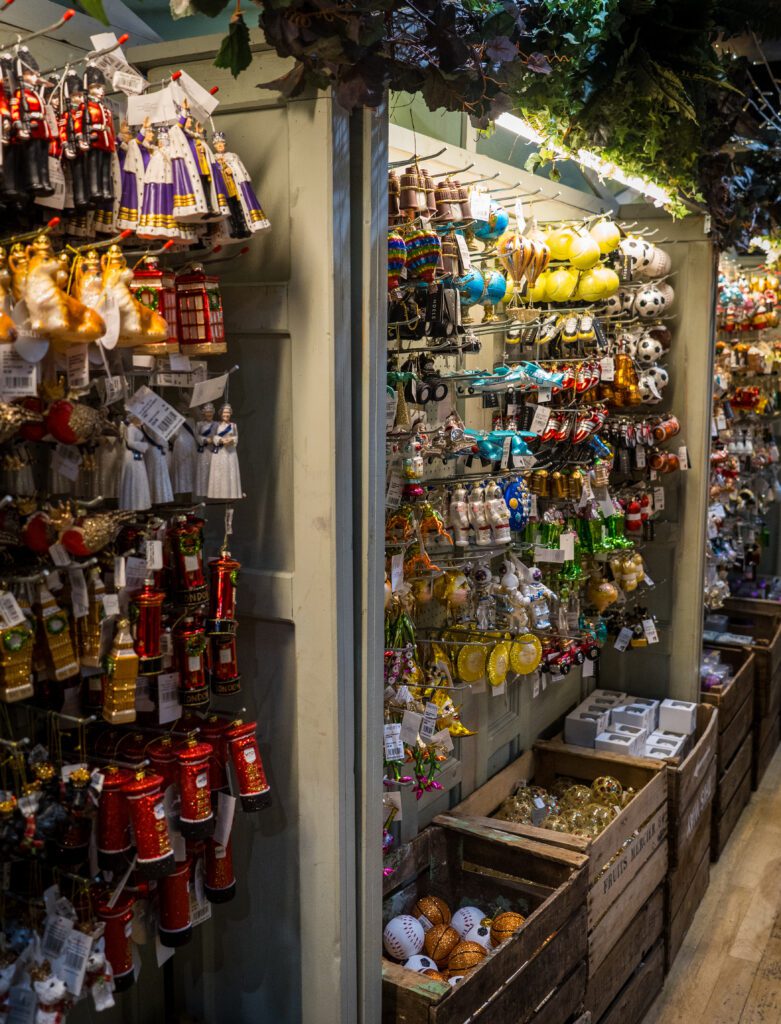 Christmas baubles on display at Liberty of London