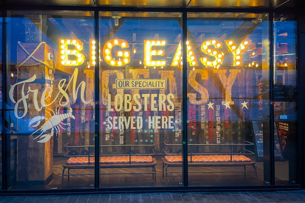 The entrance to Big Easy, an american restaurant that specialises in lobsters