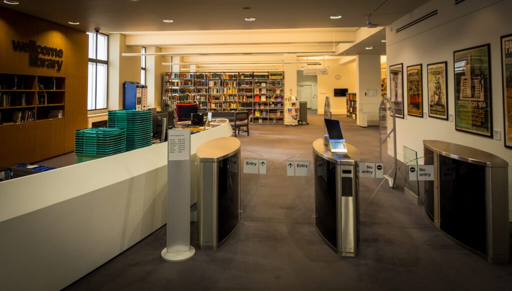 Entrance barriers to the Wellcome Library