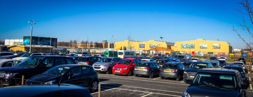 cars parked in the car park at the Harry Potter Studios